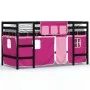 Cama alta para niños con cortinas madera pino rosa 90x200 cm de , Camas y somieres - Ref: Foro24-3206972, Precio: 195,71 €, D...