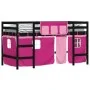 Cama alta para niños con cortinas madera pino rosa 90x200 cm de , Camas y somieres - Ref: Foro24-3206972, Precio: 195,71 €, D...