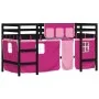 Cama alta para niños con cortinas madera pino rosa 90x200 cm de , Camas y somieres - Ref: Foro24-3206972, Precio: 195,71 €, D...