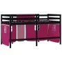 Cama alta para niños con cortinas madera pino rosa 90x200 cm de , Camas y somieres - Ref: Foro24-3206972, Precio: 195,71 €, D...