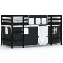 Cama alta niños con cortinas madera pino blanco negro 90x200 cm de , Camas y somieres - Ref: Foro24-3206970, Precio: 199,95 €...