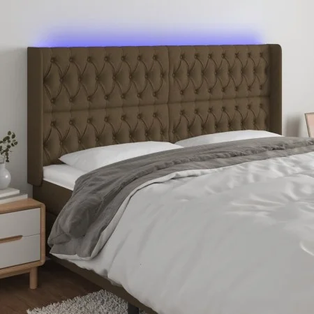 Headboard with LED in dark brown fabric 203x16x118/128 cm by , Headboards and footboards - Ref: Foro24-3124409, Price: 188,99...