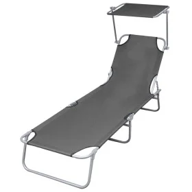 Tumbona plegable con toldo de acero gris de vidaXL, Tumbonas - Ref: Foro24-44291, Precio: 60,73 €, Descuento: %