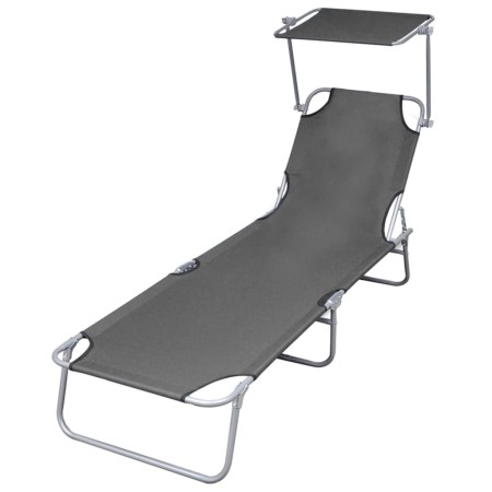 Tumbona plegable con toldo de acero gris de vidaXL, Tumbonas - Ref: Foro24-44291, Precio: 58,20 €, Descuento: %