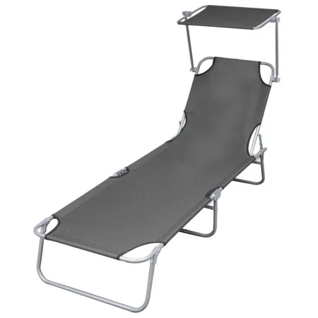 Tumbona plegable con toldo de acero gris de vidaXL, Tumbonas - Ref: Foro24-44291, Precio: 60,73 €, Descuento: %
