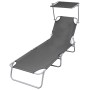 Tumbona plegable con toldo de acero gris de vidaXL, Tumbonas - Ref: Foro24-44291, Precio: 58,20 €, Descuento: %