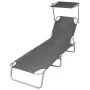 Tumbona plegable con toldo de acero gris de vidaXL, Tumbonas - Ref: Foro24-44291, Precio: 60,73 €, Descuento: %