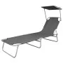 Folding sun lounger with gray steel awning by vidaXL, Loungers - Ref: Foro24-44291, Price: 60,73 €, Discount: %