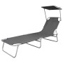 Tumbona plegable con toldo de acero gris de vidaXL, Tumbonas - Ref: Foro24-44291, Precio: 58,20 €, Descuento: %
