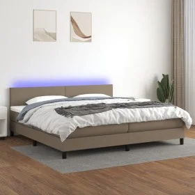 Box spring bed with LED mattress taupe gray fabric 200x200 cm by , Beds and slatted bases - Ref: Foro24-3133025, Price: 639,9...
