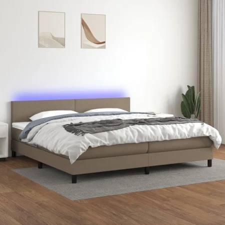 Box spring bed with LED mattress taupe gray fabric 200x200 cm by , Beds and slatted bases - Ref: Foro24-3133025, Price: 639,9...