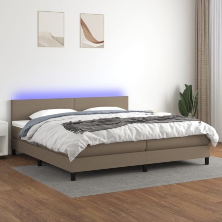 Cama box spring con colchón LED tela gris taupe 200x200 cm de , Camas y somieres - Ref: Foro24-3133025, Precio: 637,83 €, Des...