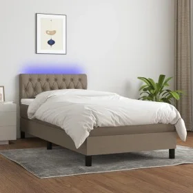 Boxspringbett mit Matratze und LED-Leuchten taupegrauer Stoff 100x200 cm von , Betten und Lattenroste - Ref: Foro24-3133377, ...
