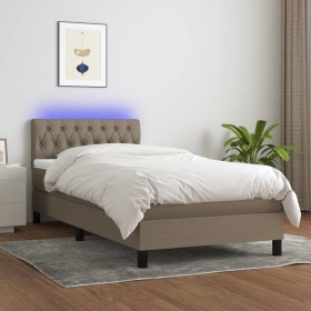 Cama box spring colchón y luces LED tela gris taupe 100x200 cm de , Camas y somieres - Ref: Foro24-3133377, Precio: 344,37 €,...