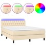 Cama box spring colchón y luces LED tela crema 140x190 cm de , Camas y somieres - Ref: Foro24-3133394, Precio: 428,27 €, Desc...
