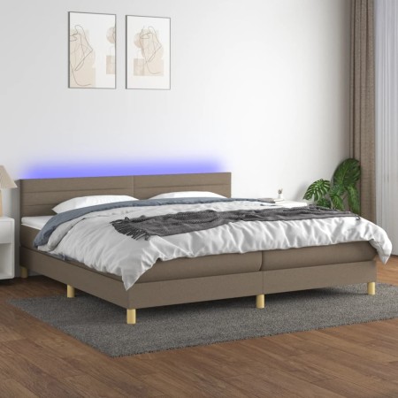Cama box spring con colchón LED tela gris taupe 200x200 cm de , Camas y somieres - Ref: Foro24-3133825, Precio: 629,70 €, Des...