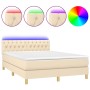 Cama box spring con colchón y LED tela crema 140x200 cm de , Camas y somieres - Ref: Foro24-3133962, Precio: 465,83 €, Descue...