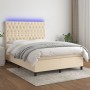 Cama box spring colchón y luces LED tela crema 140x200 cm de , Camas y somieres - Ref: Foro24-3135122, Precio: 544,96 €, Desc...