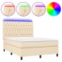 Cama box spring colchón y luces LED tela crema 140x200 cm de , Camas y somieres - Ref: Foro24-3135122, Precio: 544,96 €, Desc...