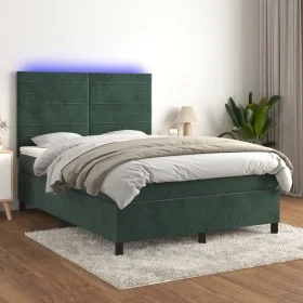 Box spring bed with mattress and LED dark green velvet 140x190cm by , Beds and slatted bases - Ref: Foro24-3136182, Price: 51...