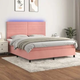Box spring bed with mattress and LED pink velvet 160x200 cm by , Beds and slatted bases - Ref: Foro24-3136196, Price: 510,80 ...