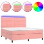 Cama box spring colchón y LED terciopelo rosa 160x200 cm de , Camas y somieres - Ref: Foro24-3136196, Precio: 541,49 €, Descu...