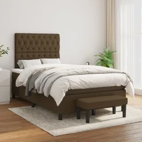 Box spring bed with dark brown fabric mattress 120x200 cm by , Beds and slatted bases - Ref: Foro24-3136824, Price: 473,63 €,...