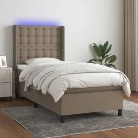Cama box spring colchón y luces LED tela gris taupe 100x200 cm de , Camas y somieres - Ref: Foro24-3138617, Precio: 393,24 €,...