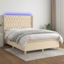 Cama box spring colchón y luces LED tela crema 140x200 cm de , Camas y somieres - Ref: Foro24-3139122, Precio: 573,30 €, Desc...