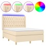 Cama box spring colchón y luces LED tela crema 140x200 cm de , Camas y somieres - Ref: Foro24-3139122, Precio: 573,30 €, Desc...