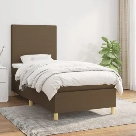Cama box spring con colchón tela marrón oscuro 80x200 cm de , Camas y somieres - Ref: Foro24-3142132, Precio: 323,45 €, Descu...
