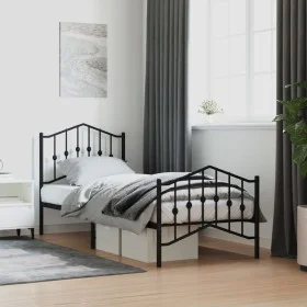 Bed frame with headboard and black metal footboard 90x200 cm by , Beds and slatted bases - Ref: Foro24-373800, Price: 85,58 €...