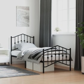 Estructura de cama con cabecero y estribo metal negro 90x200 cm de , Camas y somieres - Ref: Foro24-373800, Precio: 86,88 €, ...