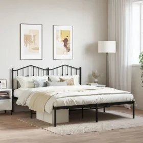 Bed frame with black metal headboard 160x200 cm by , Beds and slatted bases - Ref: Foro24-373792, Price: 107,39 €, Discount: %