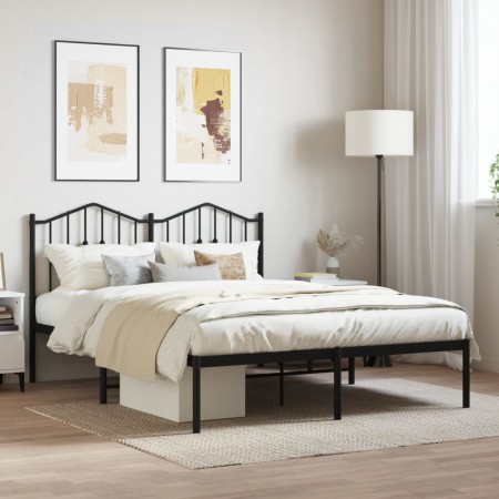 Estructura de cama con cabecero metal negro 140x200 cm de , Camas y somieres - Ref: Foro24-373790, Precio: 106,43 €, Descuent...