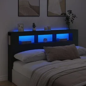 Headboard with LED black engineered wood 180x18.5x103.5 cm by , Headboards and footboards - Ref: Foro24-837359, Price: 101,70...
