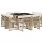Set comedor de jardín 9 pzas con cojines ratán sintético beige en Conjuntos de jardín | Comprar online en Foru.es