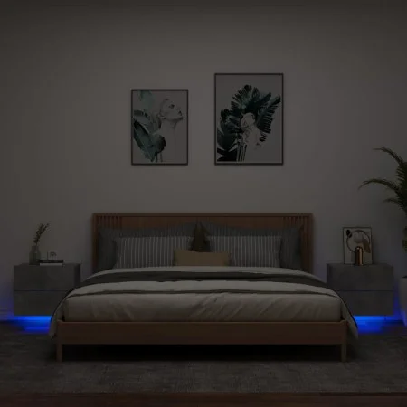 Wall bedside tables with LED lights 2 pcs concrete gray by , Nightstands - Ref: Foro24-836819, Price: 78,63 €, Discount: %
