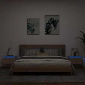 Mesitas de noche de pared con luces LED 2 unidades roble Sonoma de , Mesitas de noche - Ref: Foro24-836831, Precio: 65,63 €, ...
