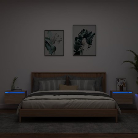 Mesitas de noche de pared con luces LED 2 unidades roble Sonoma de , Mesitas de noche - Ref: Foro24-836831, Precio: 67,63 €, ...