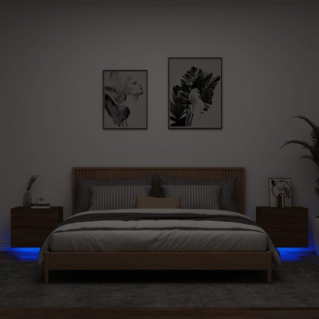 Mesitas de noche de pared con luces LED 2 unidades roble marrón de , Mesitas de noche - Ref: Foro24-836825, Precio: 96,53 €, ...