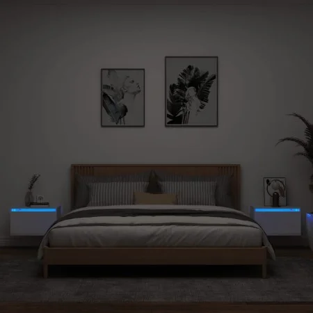 Wall bedside tables with LED lights 2 units white by , Nightstands - Ref: Foro24-836827, Price: 66,67 €, Discount: %