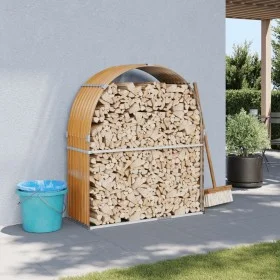 Leñero de acero galvanizado marrón claro 120x45x140 cm de , Bolsas y soportes de leña - Ref: Foro24-364581, Precio: 51,43 €, ...
