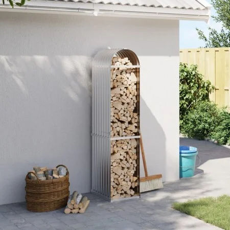 Leñero de acero galvanizado plateado 40x45x170 cm de , Bolsas y soportes de leña - Ref: Foro24-364588, Precio: 48,47 €, Descu...