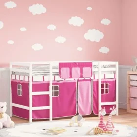 Cama alta para niños con cortinas madera pino rosa 90x200 cm de , Camas y somieres - Ref: Foro24-3206969, Precio: 213,31 €, D...