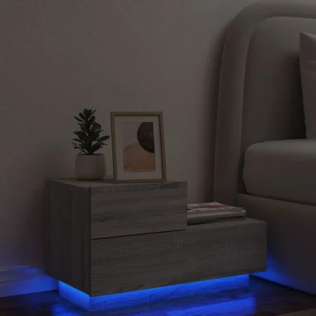 Mesita de noche con luces LED gris Sonoma 70x36x40,5 cm de , Mesitas de noche - Ref: Foro24-836782, Precio: 72,76 €, Descuent...