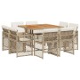 Set comedor de jardín 9 pzas con cojines ratán sintético beige en Conjuntos de jardín | Comprar online en Foru.es