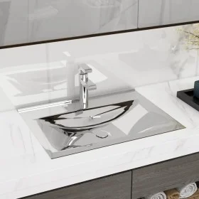 Lavabo con rebosadero cerámica plateado 60x46x16 cm de vidaXL, Lavabos - Ref: Foro24-143502, Precio: 75,52 €, Descuento: %