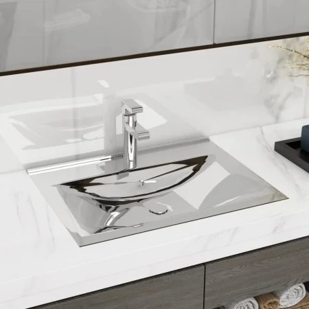 Silver ceramic sink with overflow 60x46x16 cm by vidaXL, Sinks - Ref: Foro24-143502, Price: 75,52 €, Discount: %