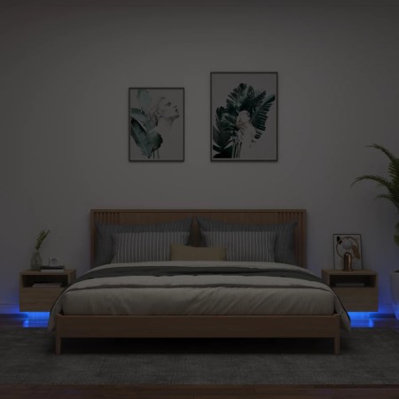Mesitas de noche con luces LED 2 uds roble Sonoma 40x39x37 cm de , Mesitas de noche - Ref: Foro24-836803, Precio: 71,29 €, De...